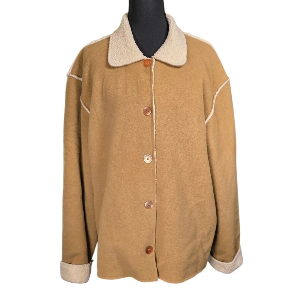 Josephine Chaus Sport Tan Sherpa Lined Button Front Jacket Women Large